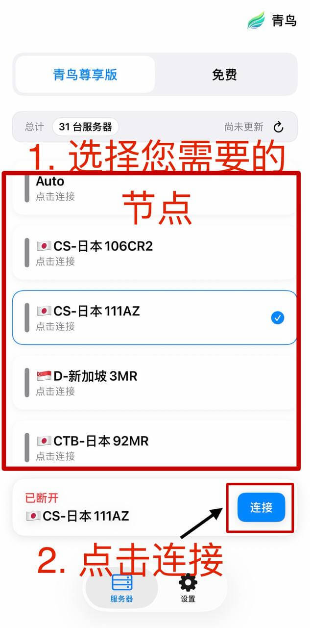 BlueBird VPN使用节点